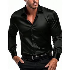 Season:Spring   Fall; Function:Moisture Wicking,Breathable; Fabric:Satin,Cotton,Cotton Blend; Sleeve Length:Long Sleeve; Look After Me:Washable,Wet and Dry Cleaning; Gender:Men's; Style:Casual,Fashion,Comfortable; Tops Type:Button Up Shirt,Satin Shirt,Casual Shirt,Shirt; Occasion:Vacation,Daily,Going out; Pattern:Plain; Neckline:Lapel; Brand:OUKU; Listing Date:12/21/2023; Bust:; Length:; Shoulder Width:; Sleeve:; Fit US Size:null; Fit UK Size:null; Fit EU Size:null Black Satin Shirt, Bow Tie Suit, Lapel Top, Satin Noir, Business Tops, Satin Shirt, Prom Dresses Long With Sleeves, Slim Fit Shirt, Long Sleeve Shirt Dress