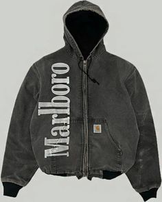 Experience superior quality with the Marlboro Carhartt Jacket. Perfect for any adventure. Don't miss out, purchase today! Grey Jacket, Carhartt Jacket, Men's Leather Jacket, Embroidered Hoodie, Mode Vintage, Leather Jacket Men, Dream Clothes, Look Cool