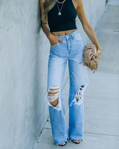 Material: Polyester Fiber (polyester)Material Composition: 71%-80% Hipster Trousers, Fringe Hem Jeans, Ripped High Waisted Jeans, Denim Chic, Denim Patterns, Casual Clothes, Wide Leg Denim, Low Light, Denim Pant