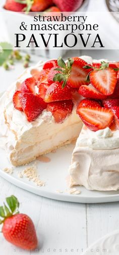 strawberry and mascarpone pavlova on a white plate