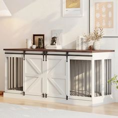 white double dog crate furntiure credenza with sliding barn doors Room Divider Sliding, Double Sliding Barn Doors