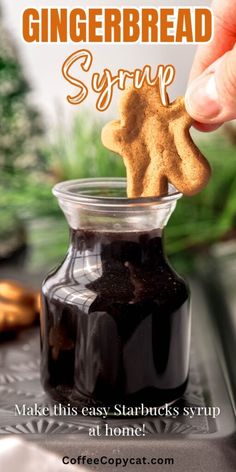 gingerbread syrup in a glass jar with a cookie shaped like a star on top