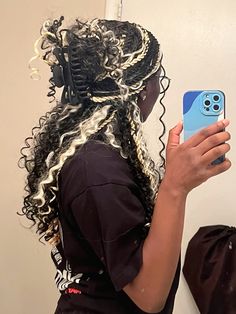 black girl hair inspo. (person in the pic: my friend!) #boho #blackgirlshairstyles #twotonehair Reverse Peekaboo Hair Braids, Fantasy Braids Black Hair, Boho Not Less Braids With Color, Black And White Braids Hairstyles, Blonde French Braids Black Women, Two Tone Passion Twist, Cute Braid Ideas Black Women, Individual Braid Hairstyles, Calico Goddess Braids