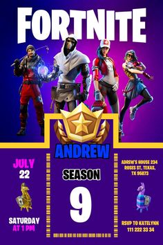 the fortnite poster for an upcoming season is shown in purple and yellow colors