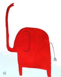 an elephant painted in red on a white background