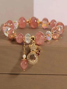 Multicolor  Collar  Natural Crystal   Embellished   Women's Fashion Jewelry Bracelets Design, Crystal Fashion, Simple Bracelets, Crystal Beads Bracelet, Adjustable Bangle, Bead Charm Bracelet, Strawberry Quartz, Purple Crystals