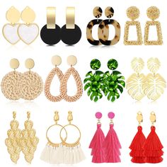 PRICES MAY VARY. 🌿CLIP ON DROP EARRINGS🌿: 14 pairs of trendy statement clip on drop earrings, geometric metal clip earrings, resin clip earrings, lightweight acrylic clip on earrings, rattan clip on earrings and metal leaf clip on earrings. A variety of bohemian earringtyles can be freely matched with clothing to make you more attractive.` 🌿Boho Clip-On Earrings Set🌿: Non-pierced clip-on earrings, specially designed for those who don't have pierced ears. Open the ear clip, equipped with elas Bohemian Style Design, Resin Acrylic, Boho Geometric, Snake Earrings, Trendy Earrings, Drop Dangle Earrings, Bohemian Earrings, Beaded Hoop Earrings, Beaded Hoops