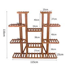 a wooden shelf with four shelves on each side and measurements for the top, bottom and bottom