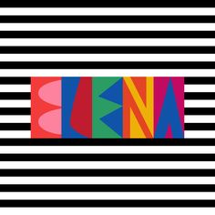 the logo for an art gallery with colorful letters on black and white striped background,