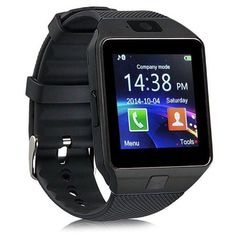 an image of a smart watch with the screen on it's display and black strap