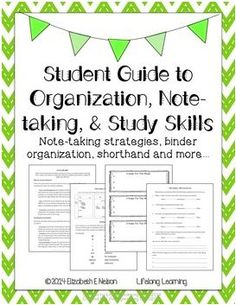 the student guide to organization, note - taking and study skills for students with green chevron