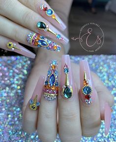 Nails Colorful Rhinestones, Summer Nails Art Designs, Nail Art Designs Valentines, Nail Art Designs Valentines Day, Nail Designs For Beginners, Summer Nails Art, Easy Nail Designs, Glass Nails Art, Easy Nail Art Designs