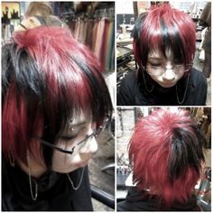 Cute Dyed Hair Ideas For Short Hair, Punk Dyed Hair, Dye Styles, Alt Men Hair, Dark Tips Hair, Emo Hair Color Short, Emo Valentines Day Outfits, Scene Haircuts Medium, Raccoon Tail Hair Short