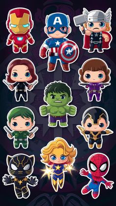 the avengers stickers are all different colors and sizes