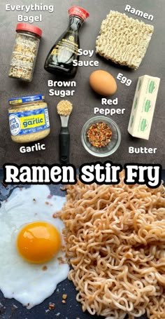 the ingredients for ramen stir fry are shown here