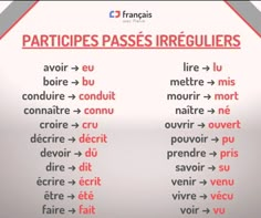 the words in french are arranged on a white sheet with red and black lettering that reads,