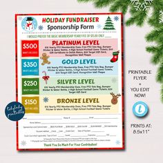 the holiday fundraiser flyer is displayed on a white background