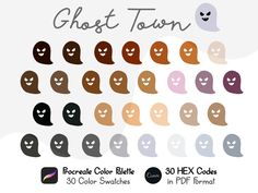 the ghost town hair color chart is shown with different colors and shapes for each character