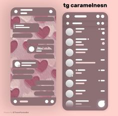 two cell phones with hearts on them next to each other