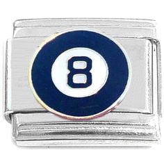 a blue and white bead with the letter b in it's center is shown