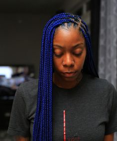 Blue Knotless, Medium Box Braids, Natural Hair Bride, Long Box Braids, Box Braids Styling, Knotless Braids