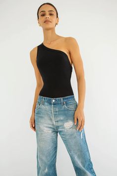 AISLING BODYSUIT – The Line by K The Line By K, Line By K, High Rise Trousers, Basic Bodysuit, Bodysuit Black, Loose Fit Jeans, Long Torso, Menswear Inspired, Black Bodysuit