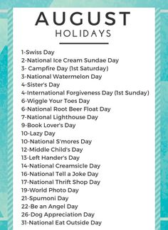 the national ice cream sundae day schedule is shown in blue and white with an aqua background