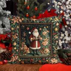 a christmas pillow with a santa clause on it