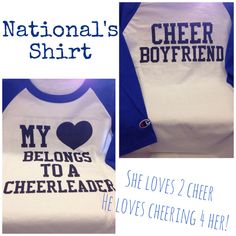 two shirts that say, my heart belongs to a cheerleader and the loves chering her