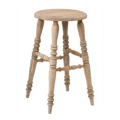 a wooden stool with two legs and a seat made out of wood, on a white background