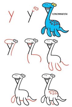 how to draw a cartoon dinosaur step by step for kids with easy instructions and pictures