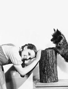 a black and white photo of a woman leaning on a tree stump with her dog