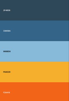 the color scheme for an orange, blue and yellow palette is shown in three different shades