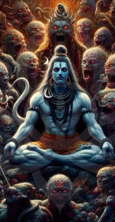 the avatar of lord rama is surrounded by demon like creatures