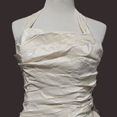 Vintage Paula Varsalona Silk Taffeta Wedding Dress - Tea Length - Size 6. The Gown Is Wrinkled But It Is Silk And Must Be Pressed (Not Steamed). Beautiful Vintage Gown That Can Be Worn As A Halter Neck, Or It Can Be Worn As A Strapless. Silver And Crystal Applique On The One Side That Looks Like An Antique Pin. Fully Lined Inside. This Gown Is In Excellent Condition, Considering It's Age! The Dress Zips Up Just Fine In The Back, But My Dress Form Is Too Small So I Took A Picture Of The Back Of The Dress On The Hanger To Show What It Looks Like. The Dress Zippers In The Back And Then You Can Button It Over The Zipper. If You Are In The Chicagoland Area, And Would Like To Try This Dres Wedding Dress Tea Length, Dress Tea Length, Taffeta Wedding Dress, Silk Wedding Dress, Tea Length Wedding Dress, Vintage Gowns, Silk Taffeta, Silk Wedding, Tea Length Dresses