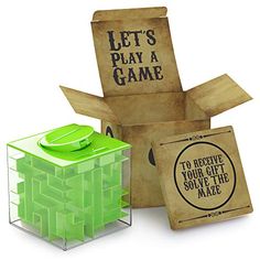 an image of a wooden game set with dices and boxes on the front side