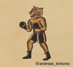 an image of a tiger in boxing gear holding a punching mitt with his mouth open