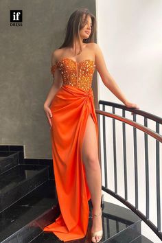 Style: 34309 Closure: Lace-Up Details: Pleats Fabric: Stain,Sequines Neckline: Sweetheart Silhouette: Sheath/Column Orange Evening Dresses, Sweetheart Evening Dress, Orange Prom Dresses, Formal Evening Dress, Dresses Cheap, فستان سهرة, Prom Formal, Looks Chic, Formal Evening Dresses