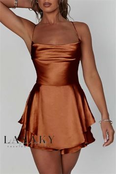 Lasaky - Elegant Sleeveless Dress with Cross Straps and Backless Design 18th Dress, Trending Clothes, Satin Halter Dress, Prom Inspo, Straps Jumpsuit, Sleeveless Dresses Casual, Spaghetti Strap Mini Dress, Suspender Skirt, Mini Dresses For Women