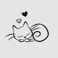 a black and white drawing of a cat sleeping