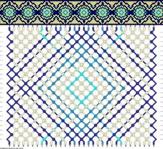 a blue and green knitted pattern on white paper with an intricate design in the middle