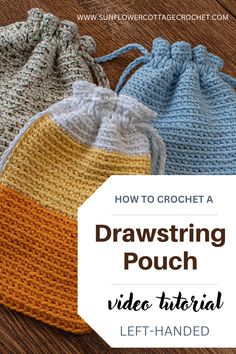 Welcome to our easy crochet drawstring pouch tutorial for left handed crocheters! In this step by step video tutorial, you'll learn how to crochet a versatile and stylish pouch using simple stitches. Perfect for beginners, this project uses single crochet back loop only to create a beautiful, textured design. Crochet Back Loop Only, Crochet Drawstring, Blankets Crochet, Pouch Tutorial, Learn How To Crochet, Crochet Tutorials, Textured Design, Crochet Stitch