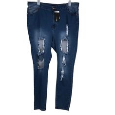 Nwt Women’s Distressed Jeans Shredded, Destroyed Pants Intentional Fade Out Plus Sz 3x Waist 44” Rise 15” Inseam 30” Fade Out, Fashion Nova Jeans, Distressed Jeans, Fashion Nova, Women's Fashion, Women Jeans, Spandex, Pants, Women Shopping