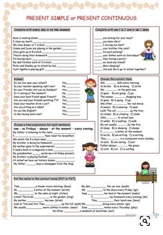 a printable worksheet to teach children about present and present continuous pastries