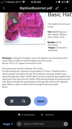 an email page for a knitted hat