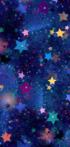 many stars are scattered in the sky on a dark blue background with yellow and red colors