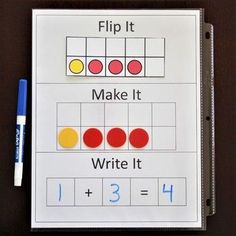 a flip it board with numbers on it and a marker next to it that says, flip it make it write it