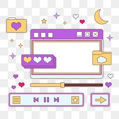 an image of a computer screen with hearts and stars on it, as well as other items