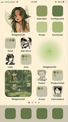 an iphone screen with different avatars and colors on it, including green tones in the background