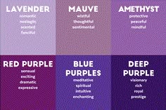 four different types of purples and lavenders with the words'blue purple, red purple